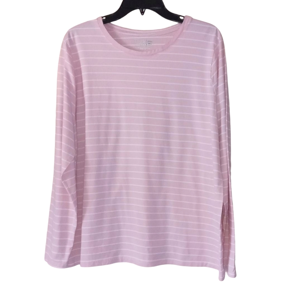 Womens Pink White Stripe Long Sleeve Women's Shirt Size XXXL